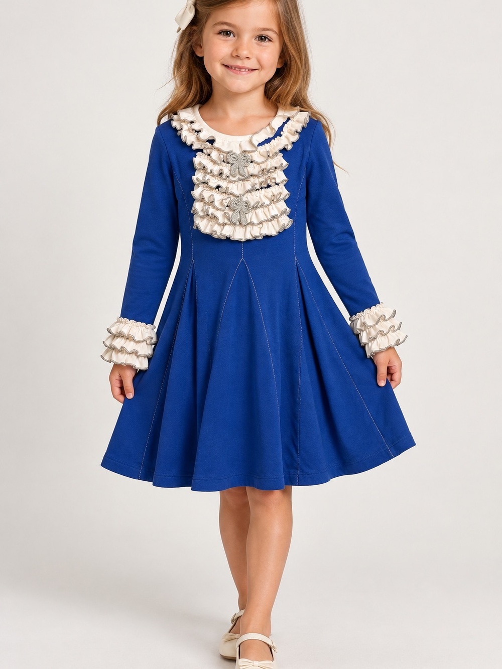Lemon Loves Lime Girls’ Size 7 Blue Ruffle Fit & Flare Dress